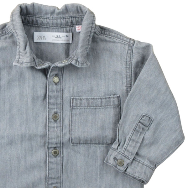 Overhemd met lange mouwen - Zara - 6-9 maanden 74 cm – Tweedehands baby- en kinderkleding van Zara – Les Ptits Potes
